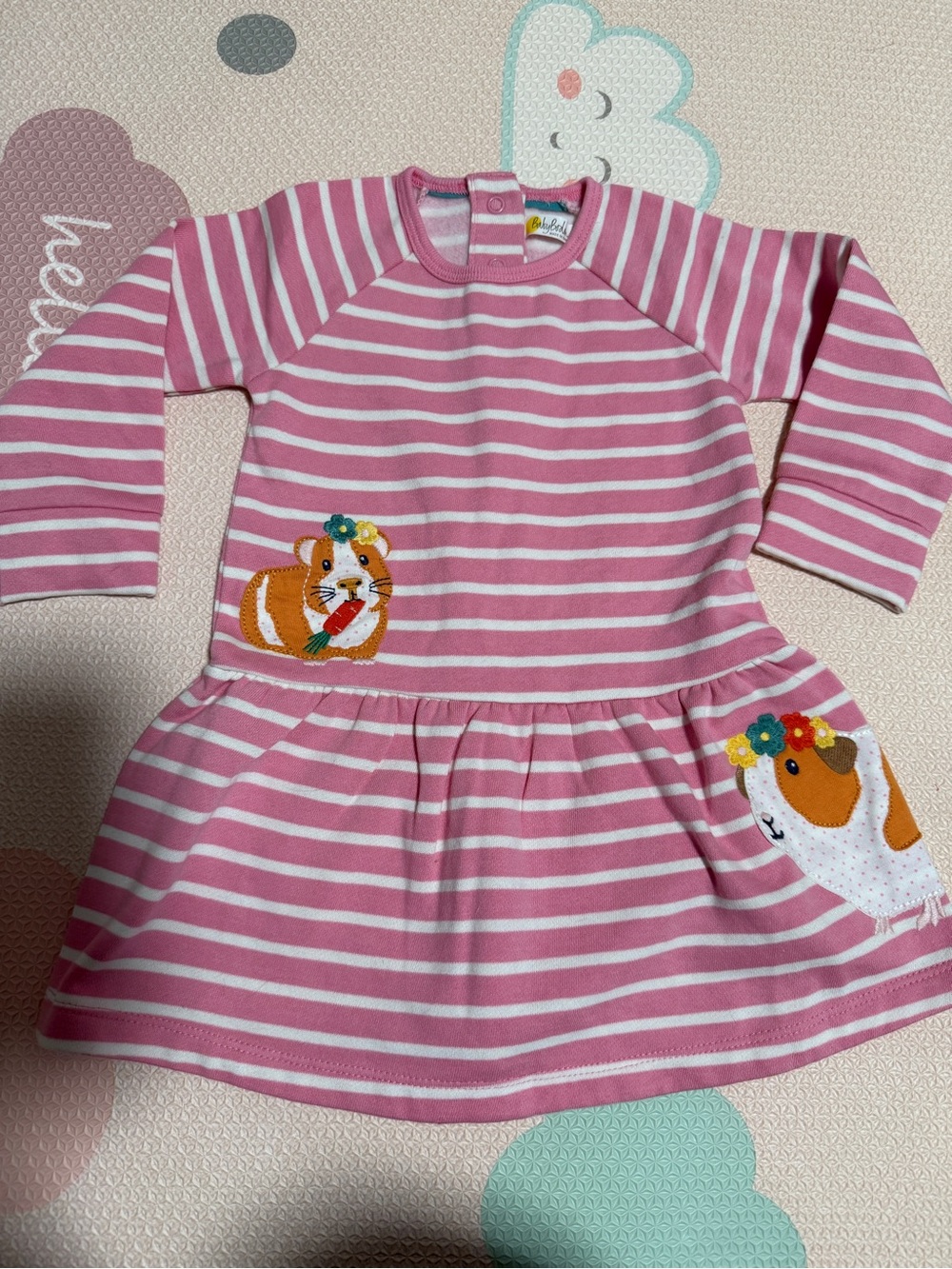 Baby Boden Pink and White Striped Guinea pigAppliqué Dress